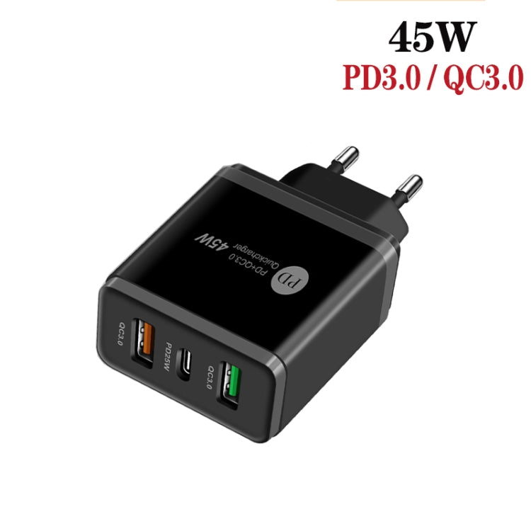 45W PD25W + 2 x QC3.0 USB Multi Port Charger with USB to 8 Pin Cable, EU Plug, EU Plug + USB to 8 Pin Cable